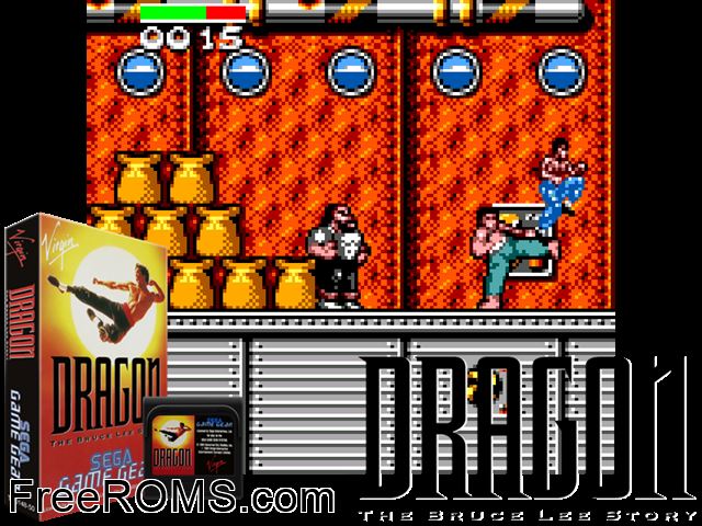 Dragon - The Bruce Lee Story Game Gear game showing 3D box cover and gameplay screenshot
